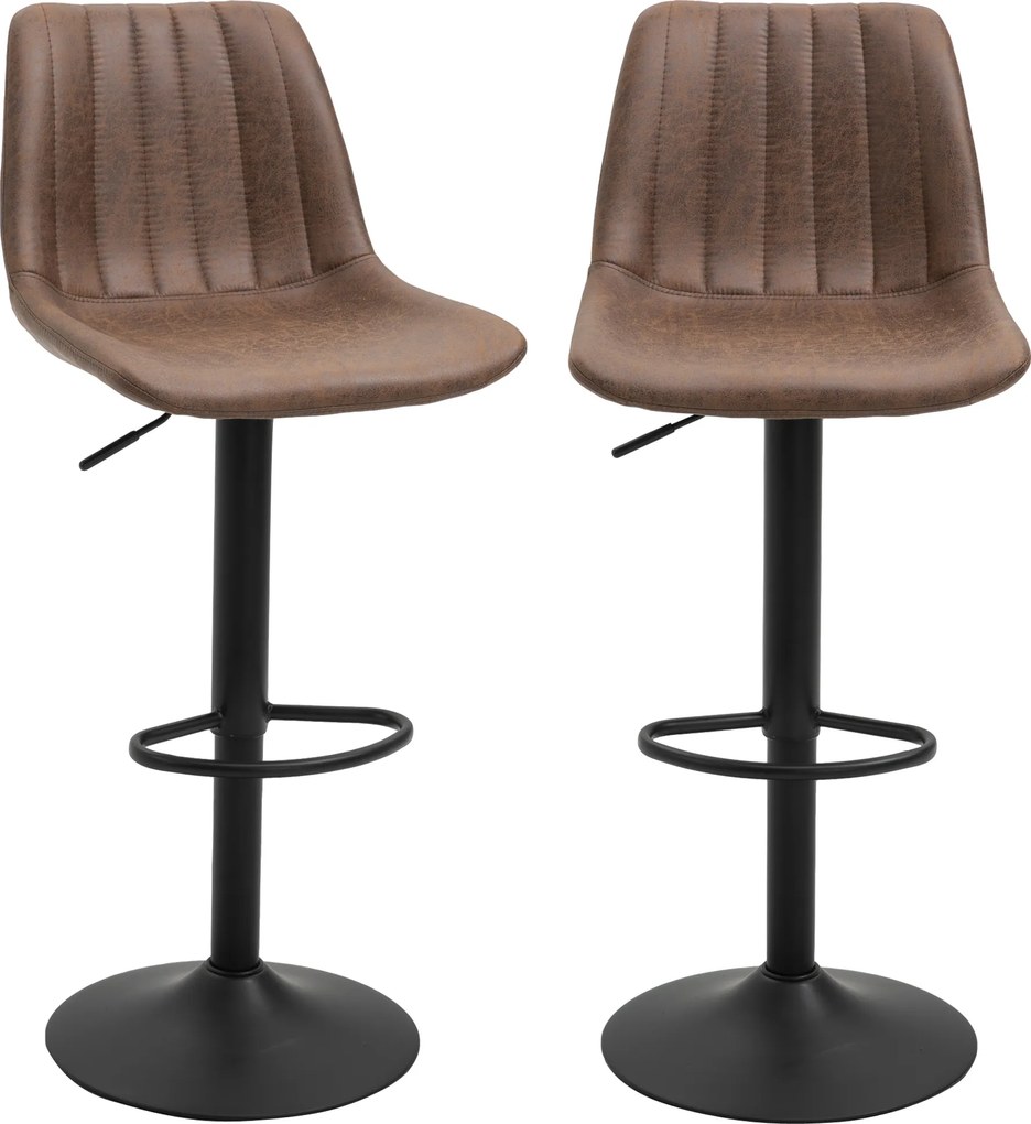 HOMCOM Conjunto de 2 Bancos de Bar Estilo Vintage Altura Regulável Giratórios Altura Ajustável 89-110 cm Castanho | Aosom Portugal