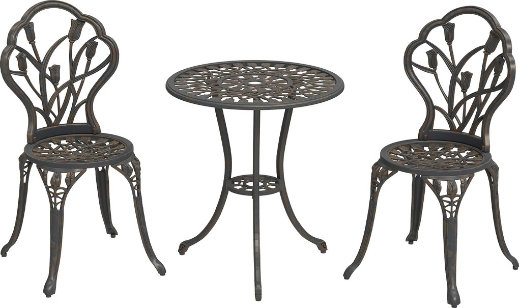 Outsunny Conjunto Exterior 3 peças com 2 Cadeiras de Jardim e Mesa Redonda com Furo para Guarda-sol Bronze | Aosom Portugal