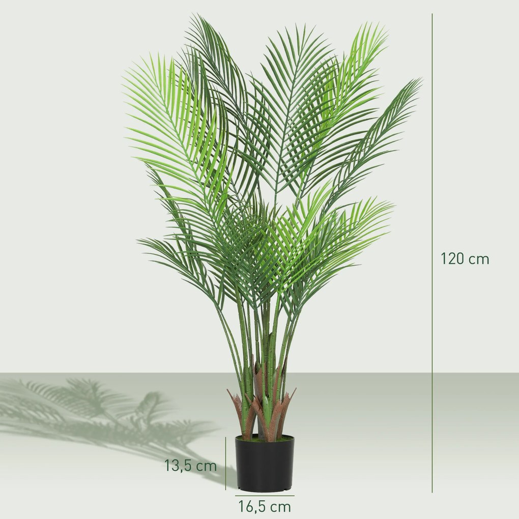 Planta artificial de interior com 120 cm, palmeira artificial com vaso de plástico e acabamento flocado, verde