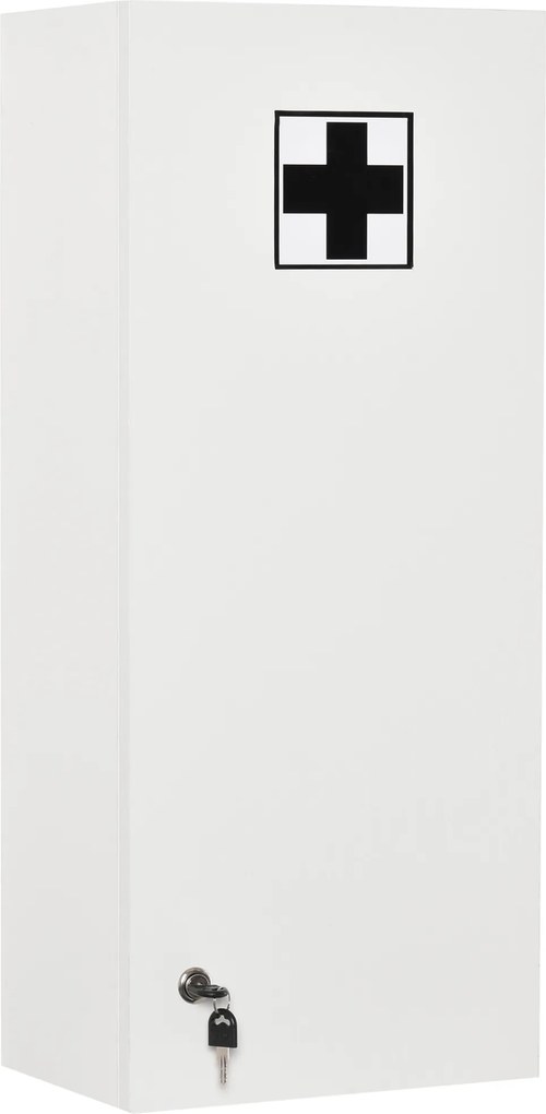 kleankin Armário de Medicamentos de Parede 5 Níveis com Prateleiras de Vidro Ajustáveis Fechadura Chaves 30x20x70 cm Branco | Aosom Portugal