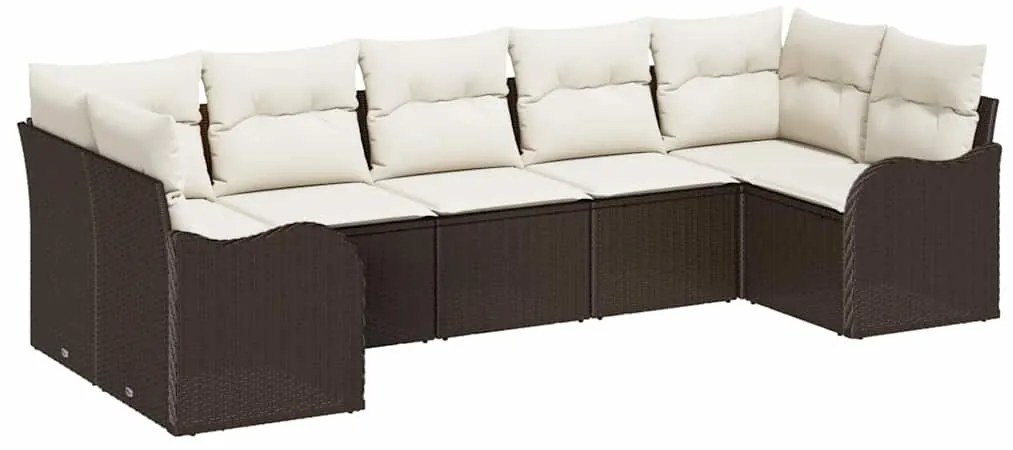 Conjunto de sofá de jardim com 7 peças e almofadas marrons em rattan s