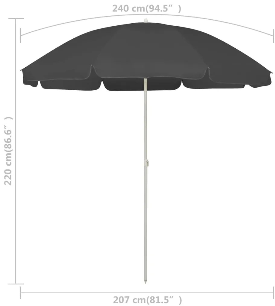 Guarda-sol de praia 240 cm antracite
