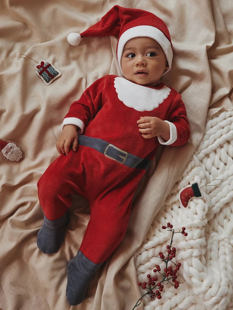 Pijama Pai Natal, em veludo, para bebé vermelho