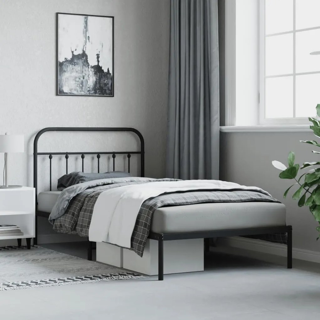 Estrutura de cama com cabeceira 107x203 cm metal preto