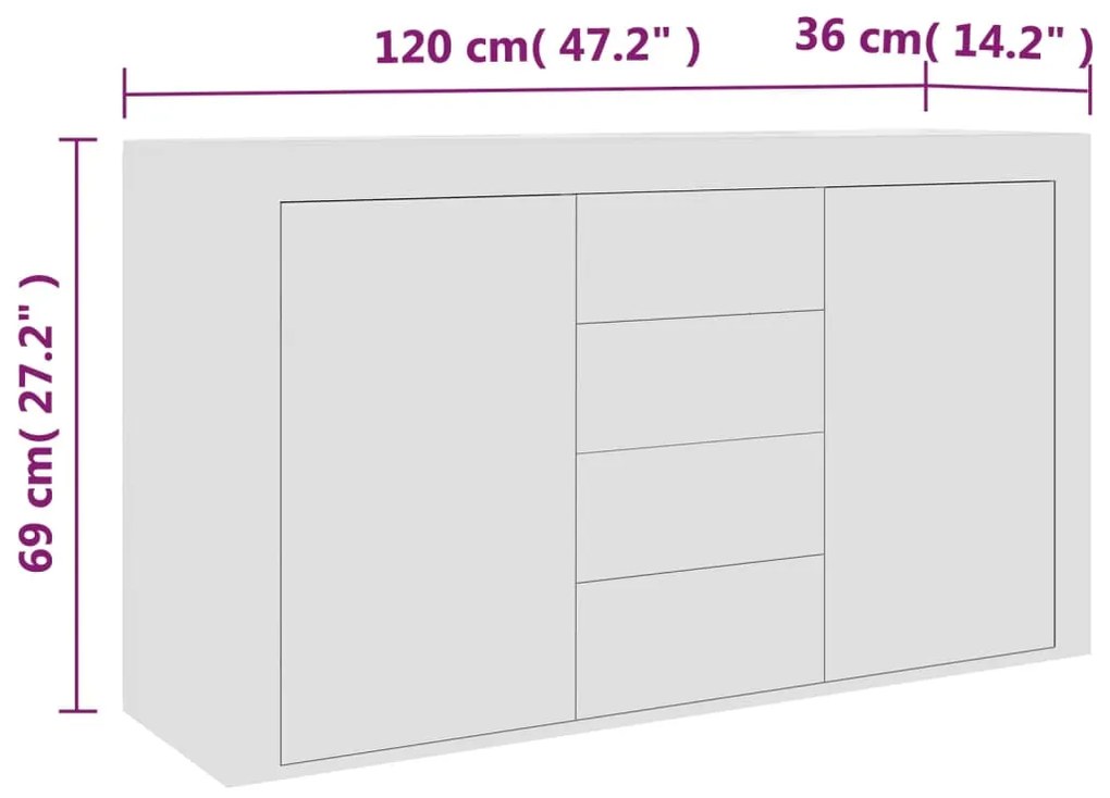 Aparador Hawai de 120cm - Branco - Design Moderno