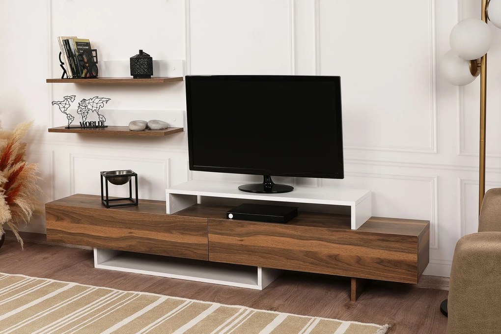 Unidade de TV Nirvana – Branco e Teca – 180x41,7x29,5 cm | Tribo Home
