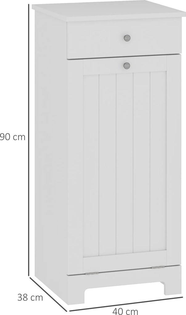 Armário de Casa de Banho com Cesto de Roupa Suja Basculante Móvel para Roupa Suja com Saco de Tecido Dobrável e Gaveta Branco 40x38x90 cm