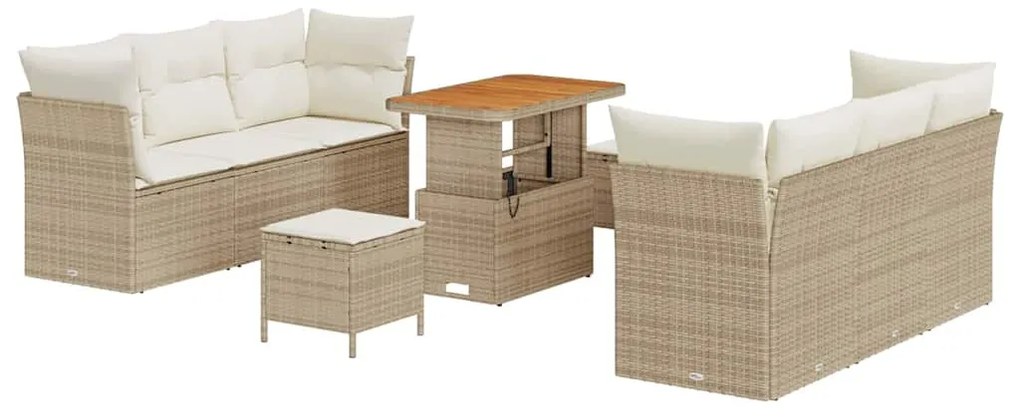 Conjunto de Sofá de Jardim vidaXL 9 Peças com Almofadas Bege Rattan Ac