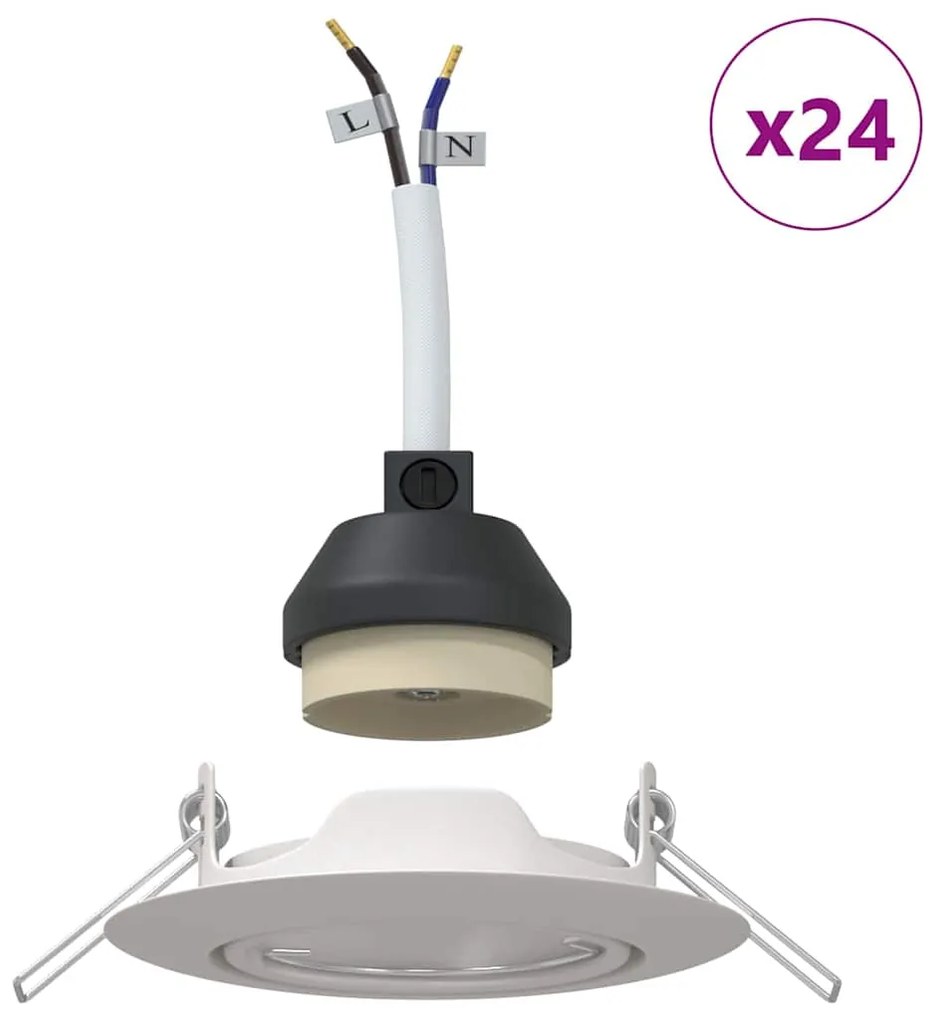 Luminárias Embutidas 24 pcs Redondas GU10 Branca Ø90 mm Aço