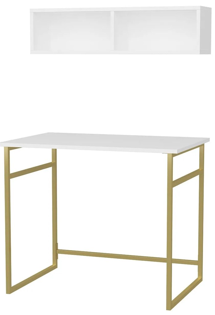Mesa de Estudo Hussum – Dourado e Branco – 90x60x75 cm
