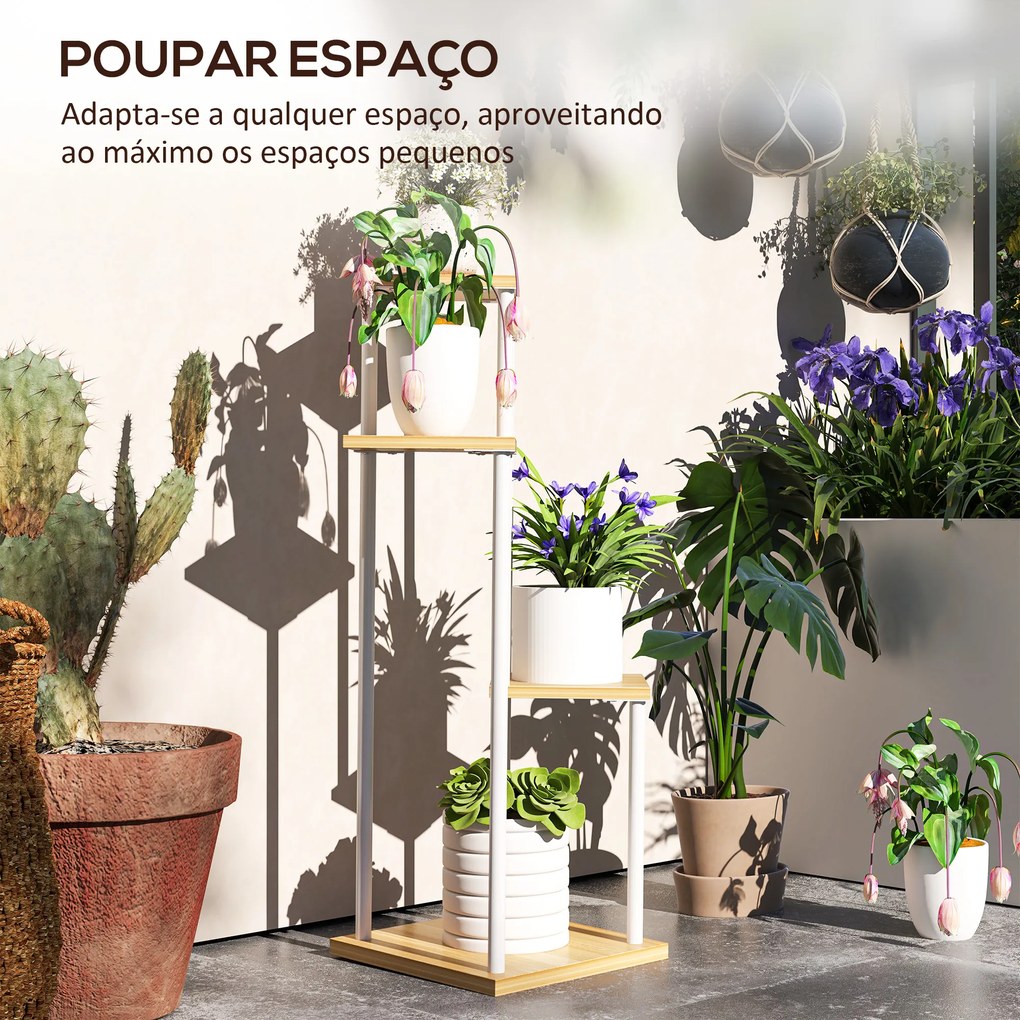 Suporte para Plantas de 4 Níveis de Madeira e Aço para Interior e Exterior 53x42x85 cm Madeira e Branco