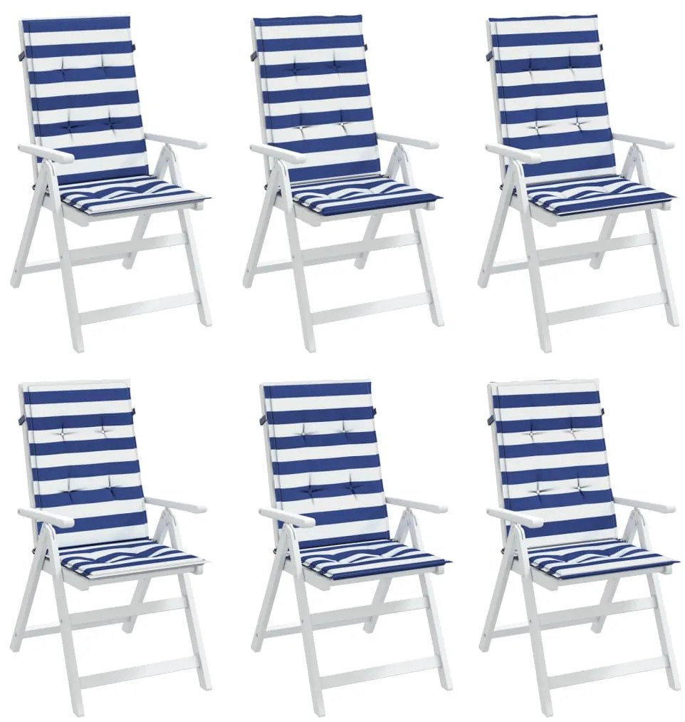 Almofadões cadeira encosto alto 6 pcs tecido riscas azul/branco