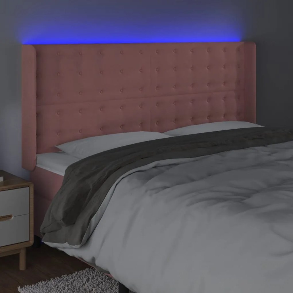 Cabeceira de cama c/ luzes LED veludo 203x16x118/128 cm rosa