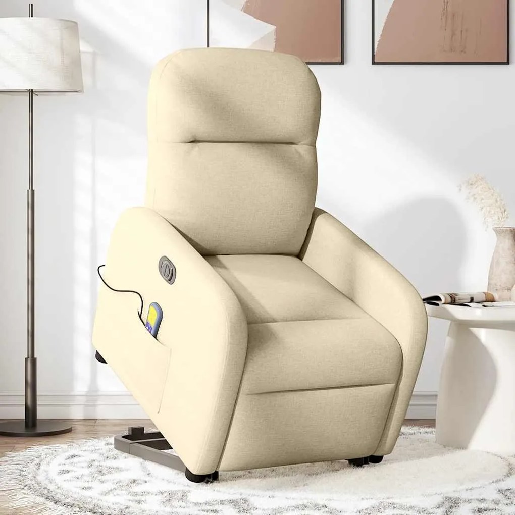 Poltrona elétrica elevatória massagens tecido creme
