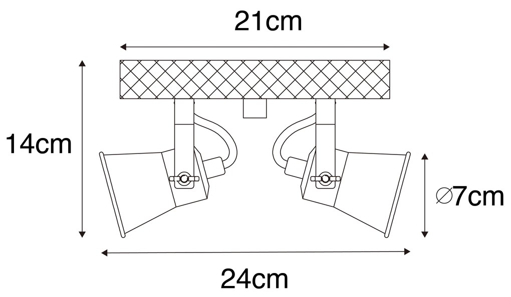 Foco rústico preto com madeira 2-luzes ajustável - Jelle