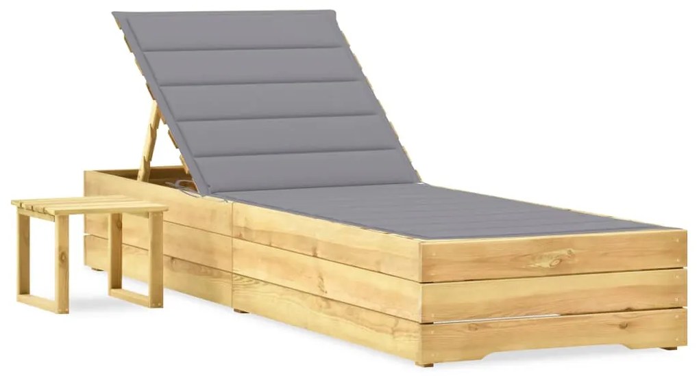 Espreguiçadeira de jardim com mesa e almofadão pinho impregnado