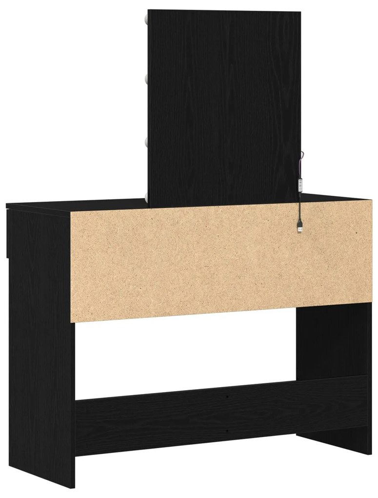 Mesa de Maquiagem com Espelho e Luzes LED Madeira de Carvalho Preto