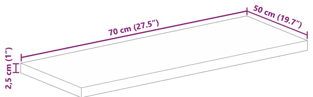 Tampo de mesa retangular 70x50x2,5 cm mangueira áspera maciça
