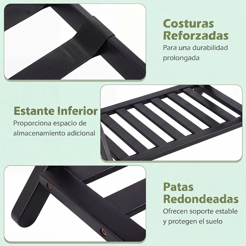 Suporte para Malas Dobrável, 68 x 41 x 57 cm, Dois Níveis, Preto