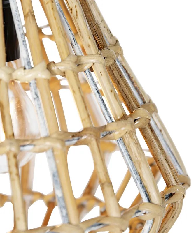 Candeeiro de suspensão em bambu com branco oblongo 3 luzes - Canna Diamond Rústico
