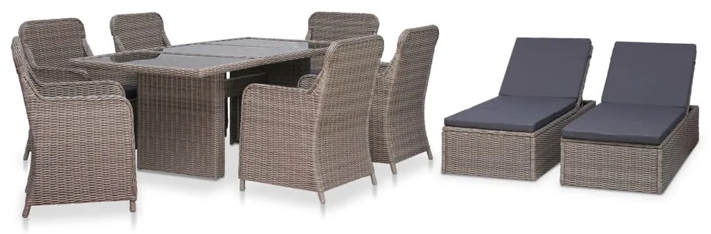 vidaXL 9 pcs conjunto de jantar para exterior vime PE castanho
