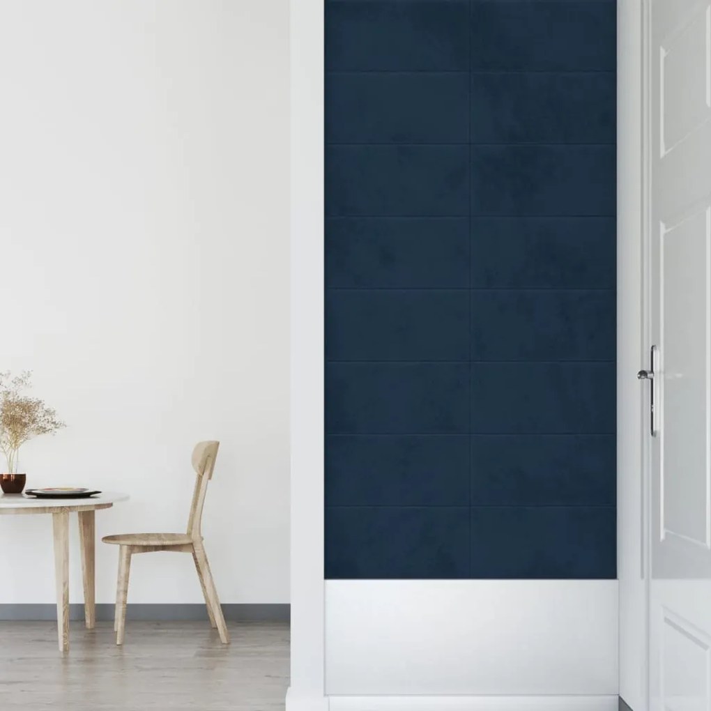Painel de parede 12 pcs 60x30 cm veludo 2,16 m² azul