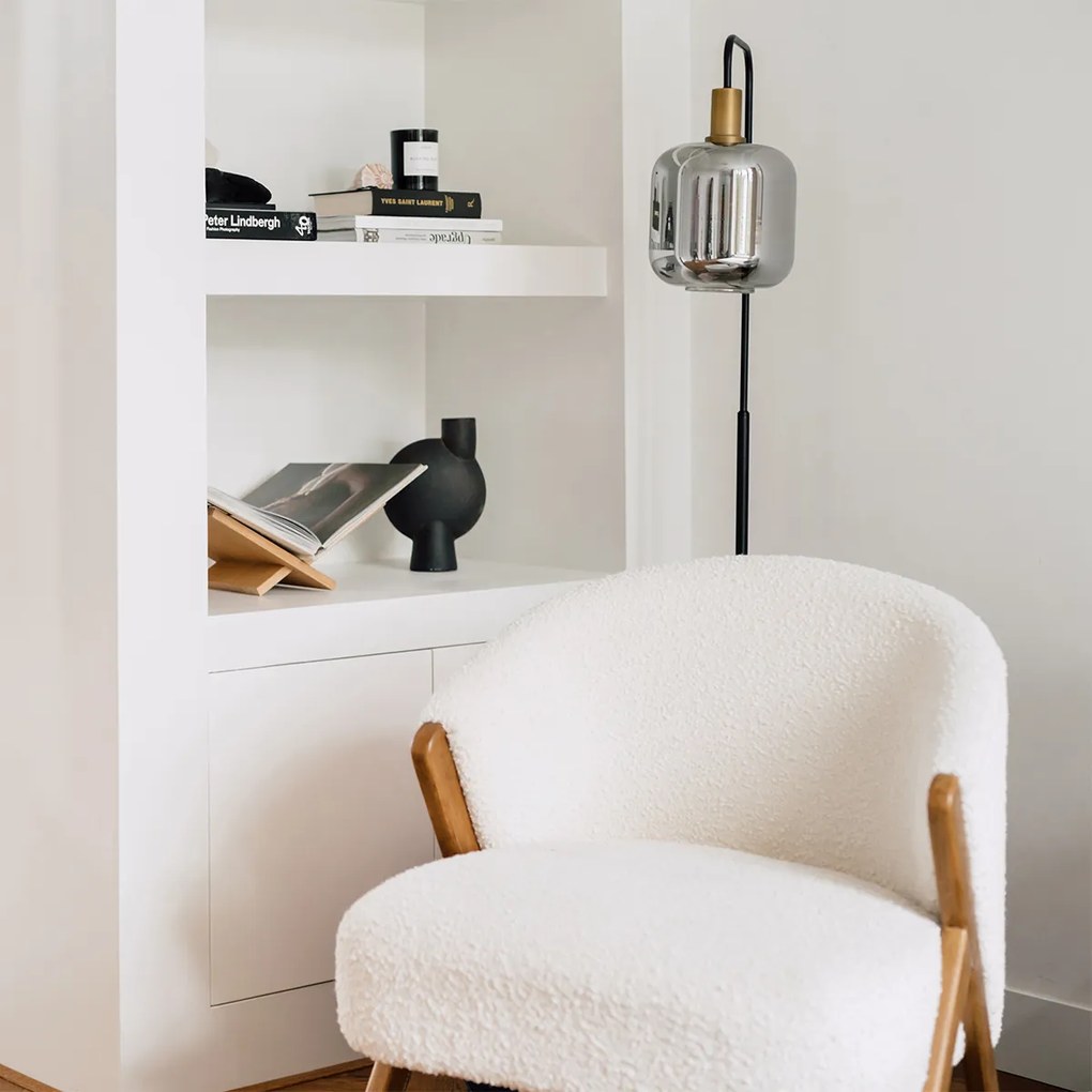 Candeeiro de pé inteligente preto com dourado e vidro fumê incl. Wifi A60 - Zuzanna