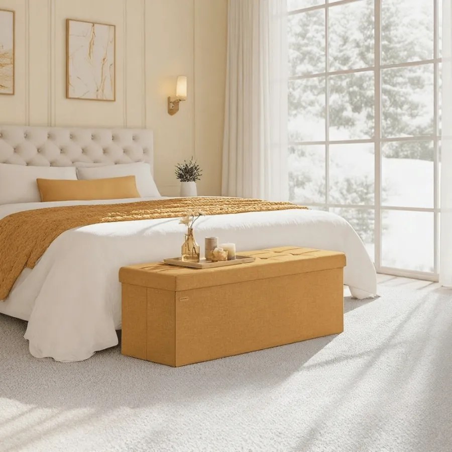 Banco com espaço de arrumação 38 x 110 x 38 cm amarelo gengibre