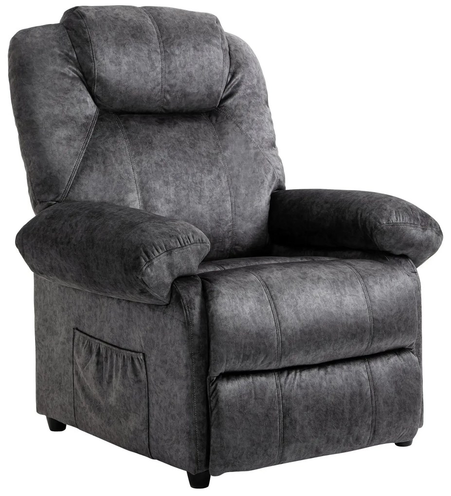 HOMCOM Poltrona Relax Reclinável Poltrona para Sala de Estar com Apoio para os Pés Retrátil Encosto Alto Bolso Lateral Acolchoado Grosso 96x91x108cm Preto
