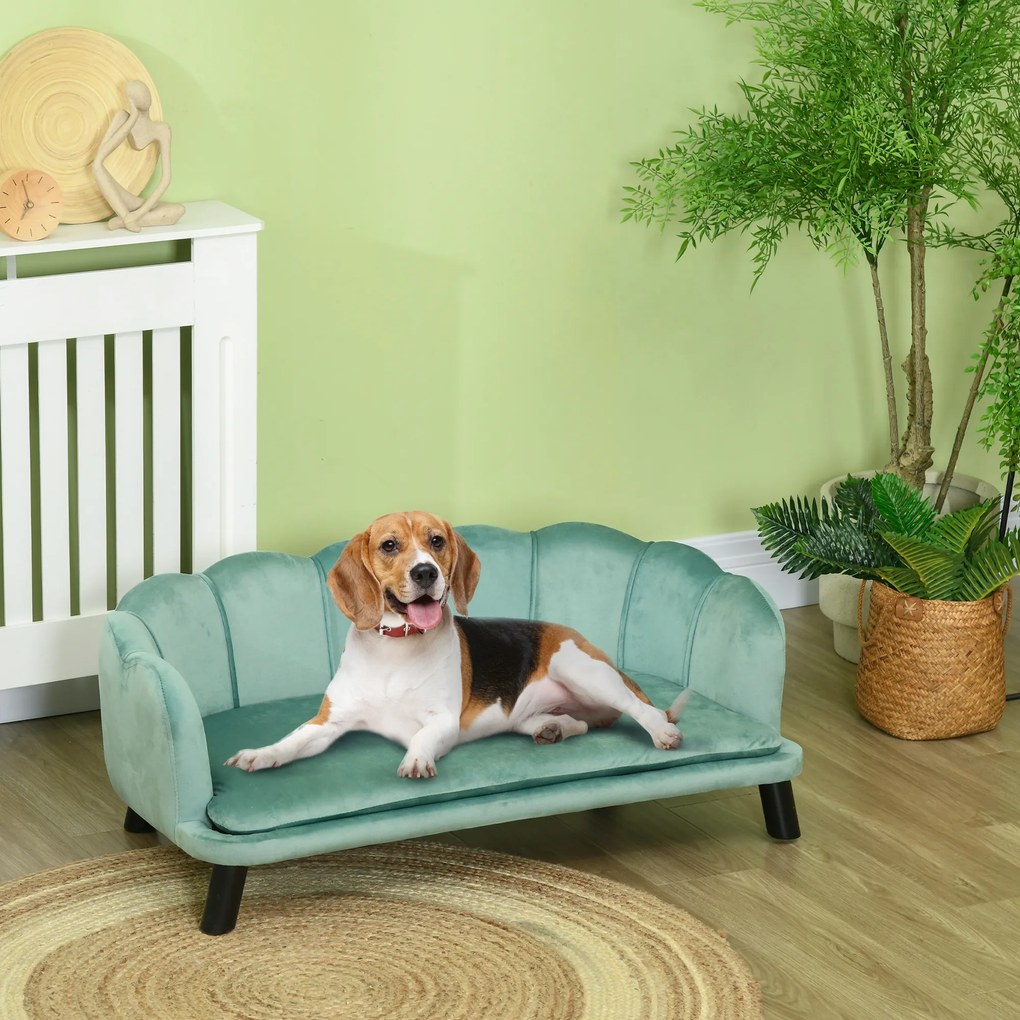 Sofá para Cães Médios Sofá Cama para Animais de Estimação Estofado em Veludo com Pés de Madeira 98,5x60,5x35,5 cm Verde