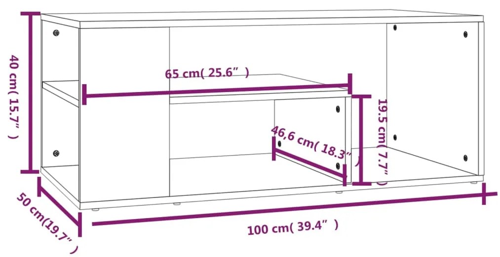 Mesa centro 100x50x40 cm derivados de madeira carvalho castanho