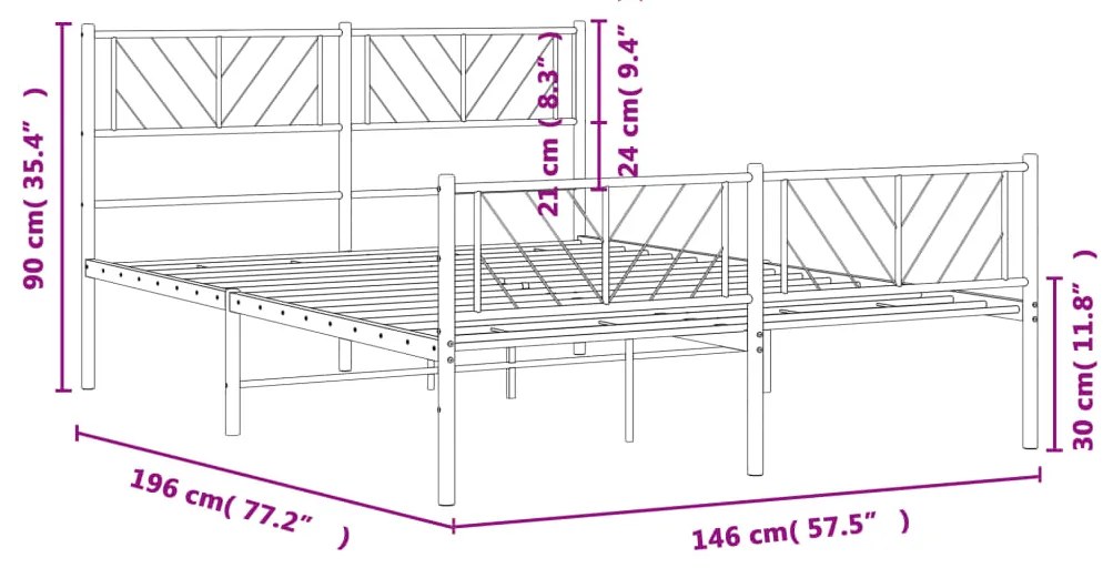Estrutura de cama com cabeceira e pés 140x190 cm metal branco