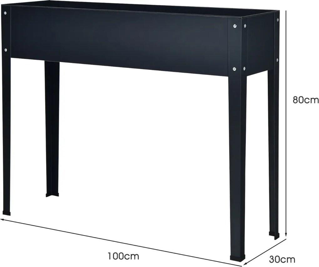 Floreira elevada com 2 orifícios de drenagem para frutas, legumes e flores, para interior e exterior, 100 x 30 x 80 cm, cinza escuro