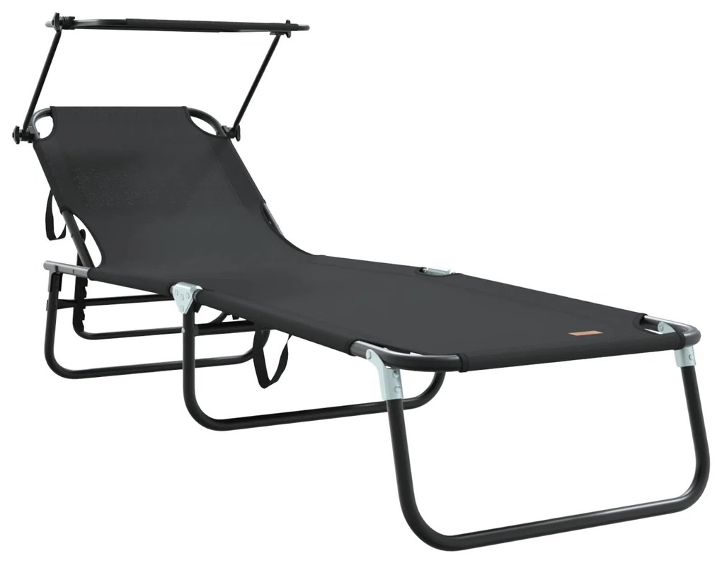 Espreguiçadeiras Dobráveis 2 pcs com Toldo Preto Tecido Oxford 600D
