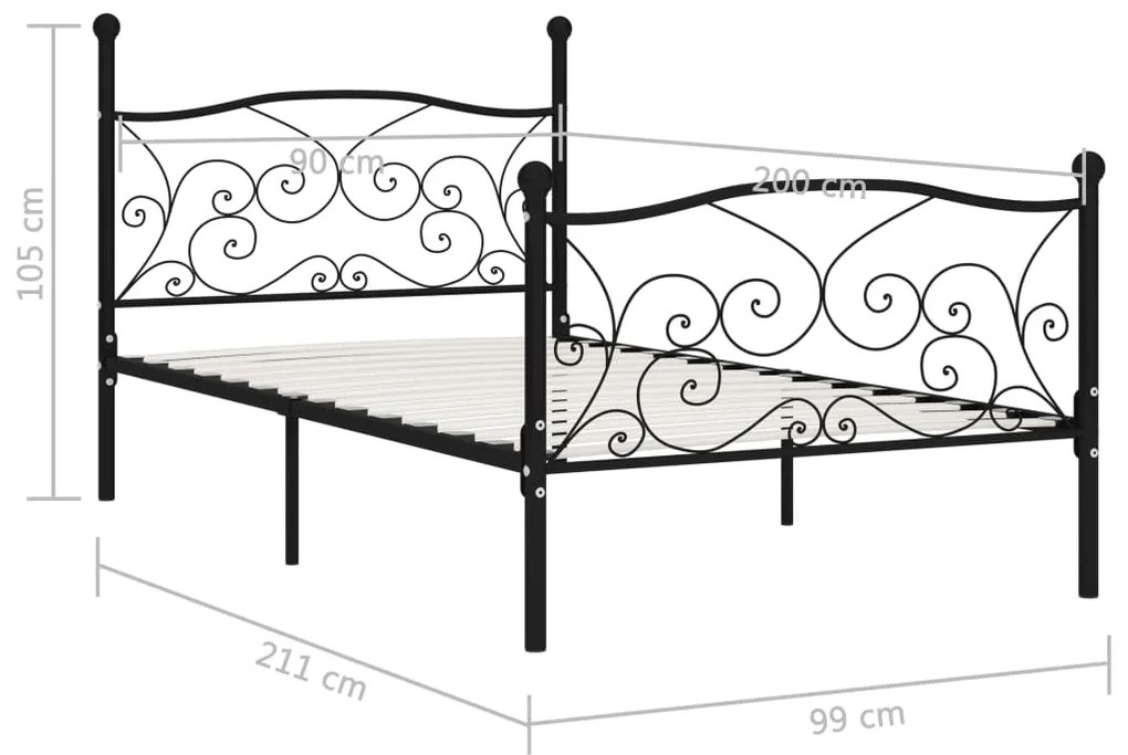 Estrutura de cama com estrado de ripas 90x200 cm metal preto