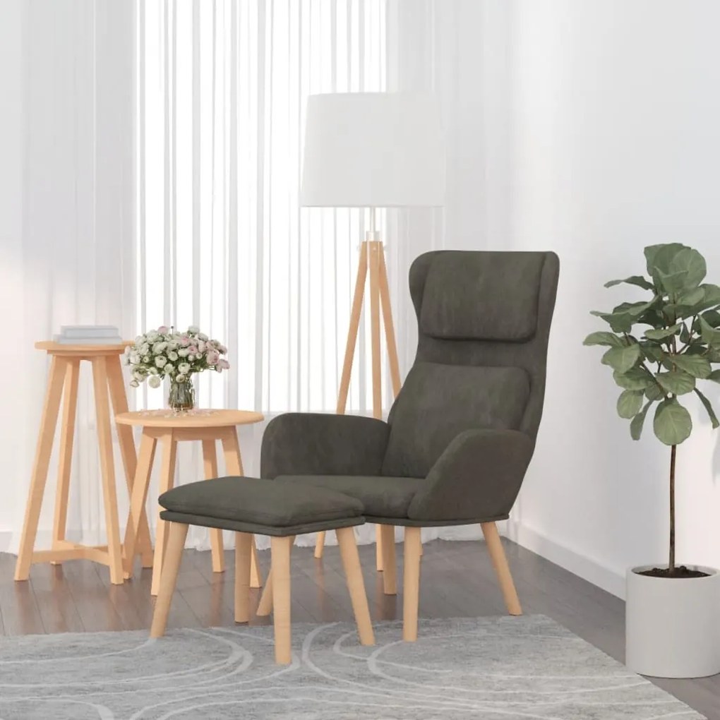 vidaXL Cadeira de descanso com banco veludo cinzento-escuro