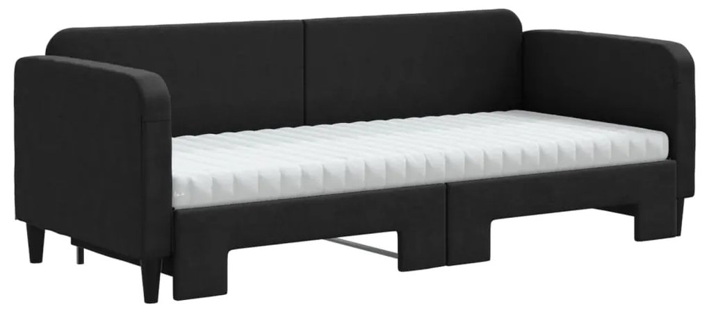 Sofá-cama com gavetão e colchões 80x200 cm tecido preto