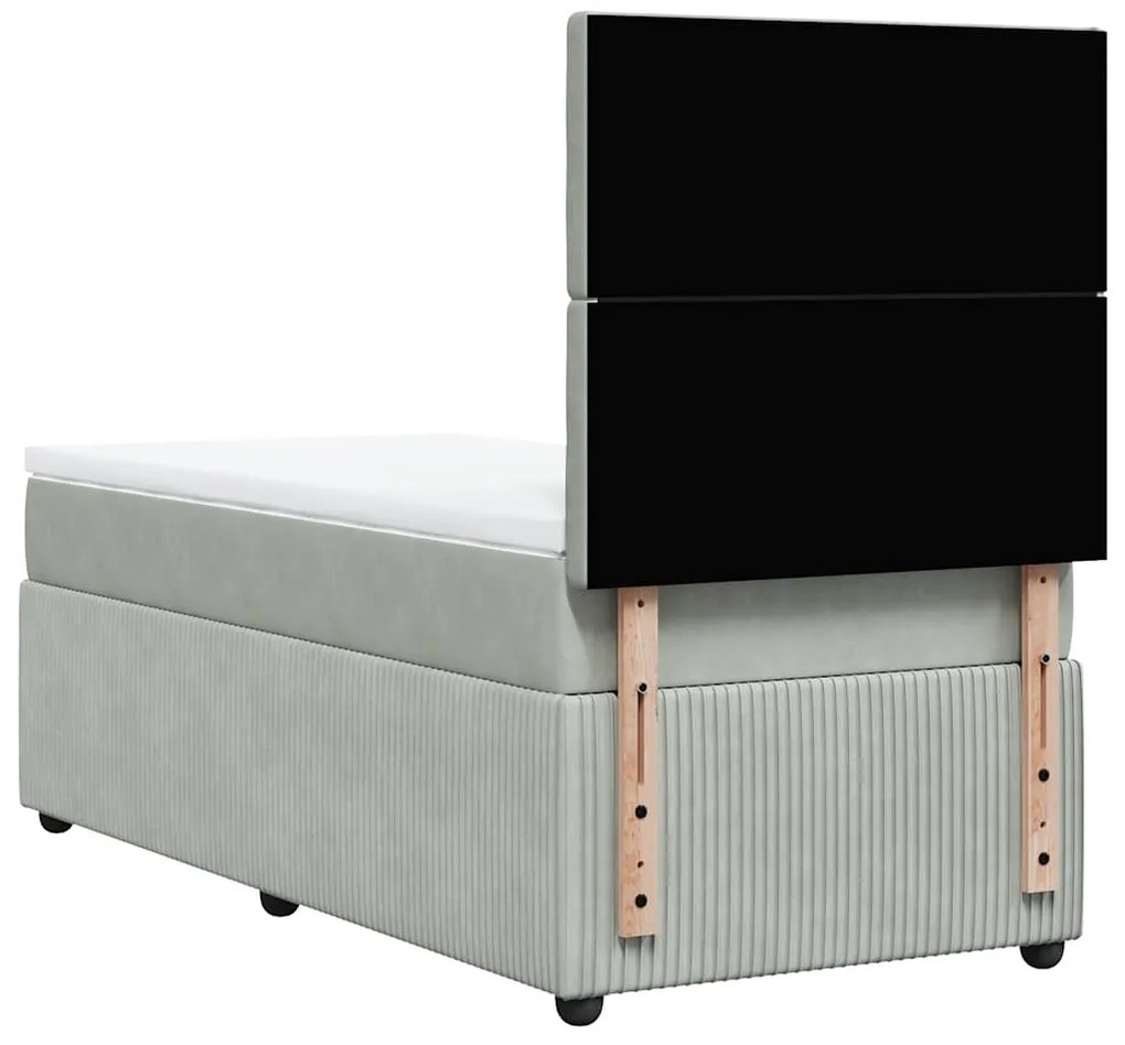 Cama com molas/colchão 90x200 cm veludo cinza-claro