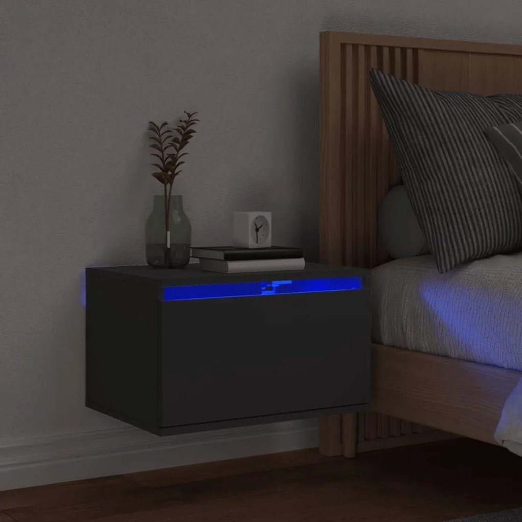 vidaXL Mesa de cabeceira de parede com luzes LED preto