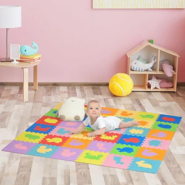 Tapete Puzzle para Bebés 36 Peças 31,5x31,5cm Quebra Cabeças Infantil Modelo de Animais de Espuma EVA Área de Cobertura 3,24m²