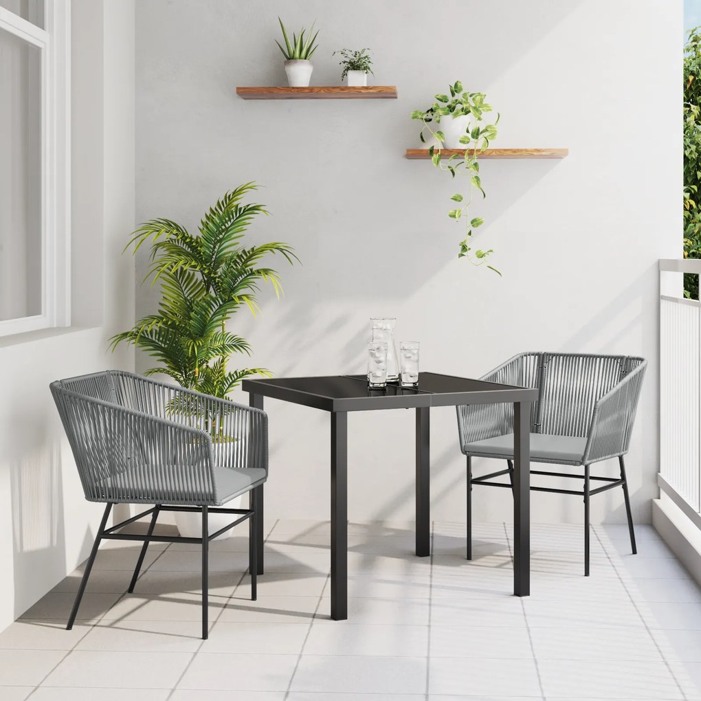 vidaXL Conjunto de Jantar de Jardim 3 Peças com Almofadas Cinza em Rattan Sintético