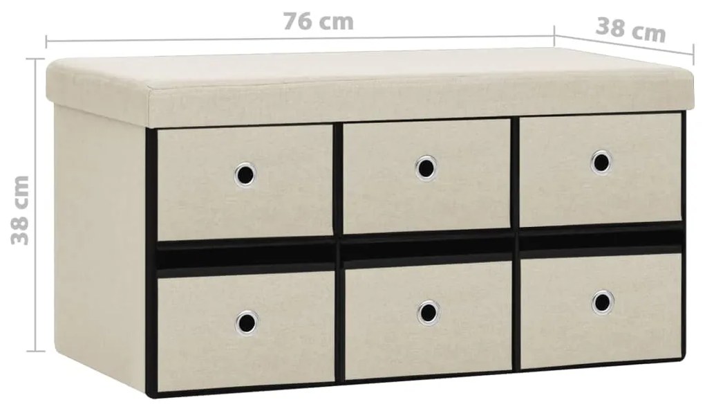 Banco de arrumação dobrável 76x38x38 cm linho falso branco nata