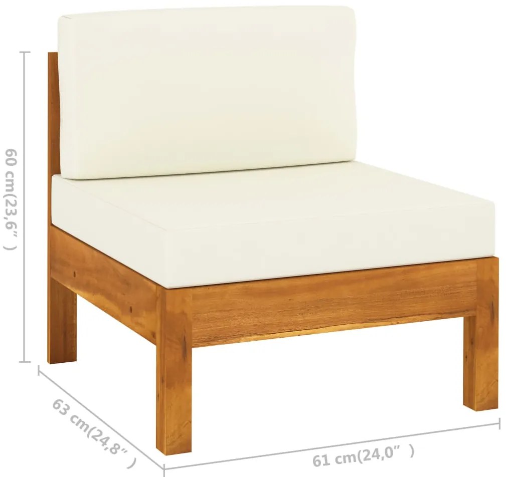 7 pcs conj. lounge de jardim c/ almofadões branco nata acácia