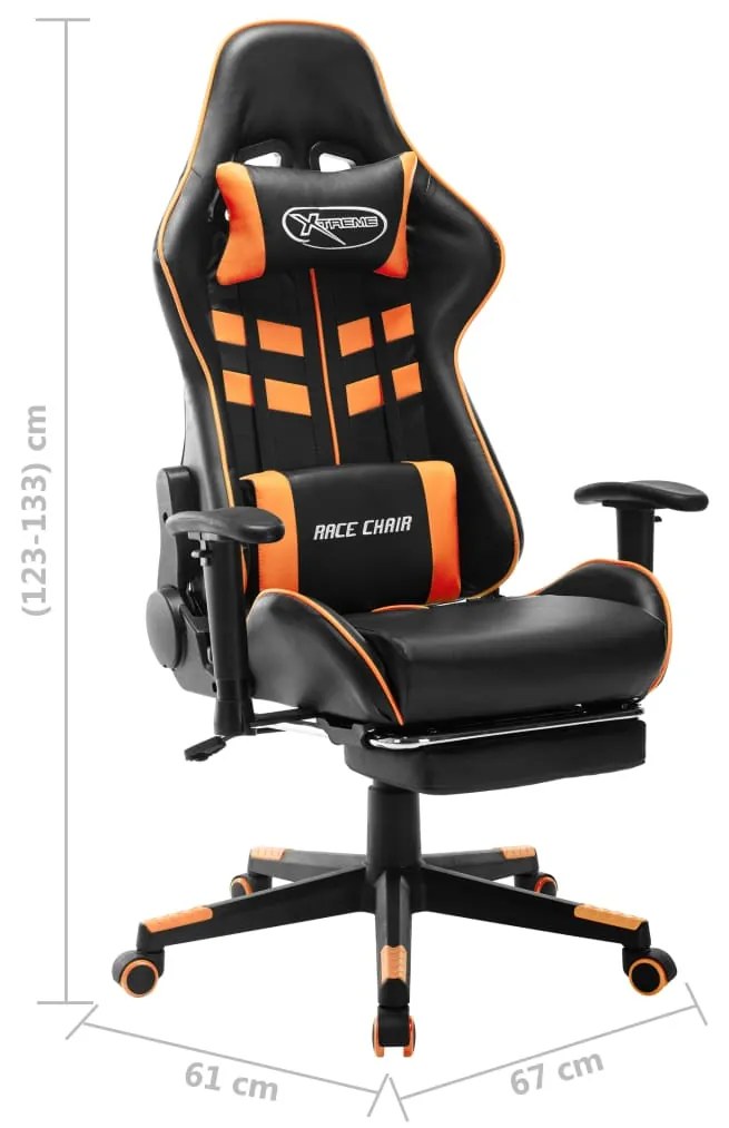 Cadeira gaming c/ apoio de pés couro artificial preto/laranja