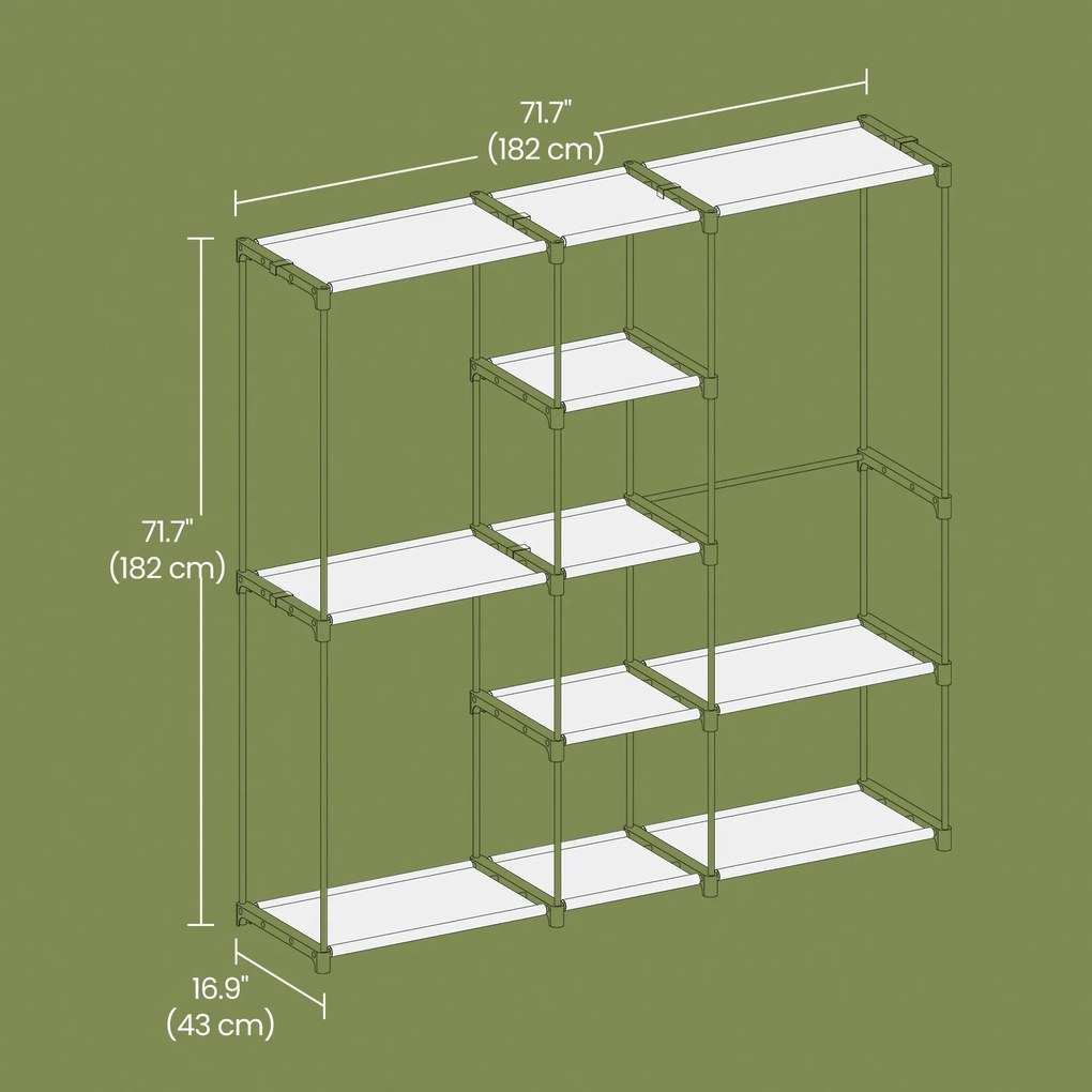 Guarda-roupa aberto 43 x 182 x 182 cm preto
