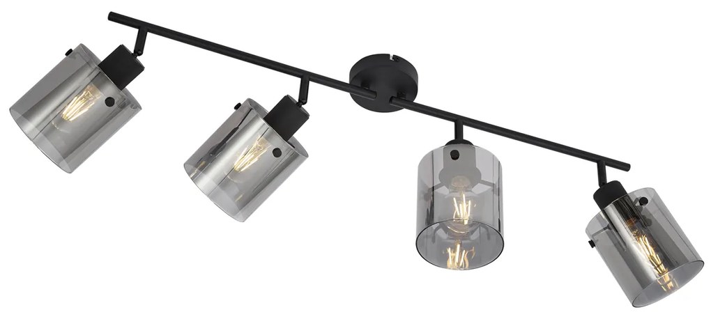 Foco de teto de design preto com vidro fumê 4 luzes - Domo Moderno