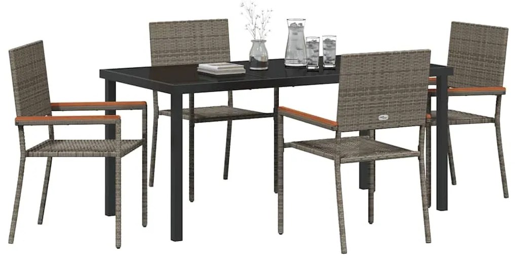 Conjunto de Jantar de Jardim de 5 Peças Cinza em Rattan Sintético