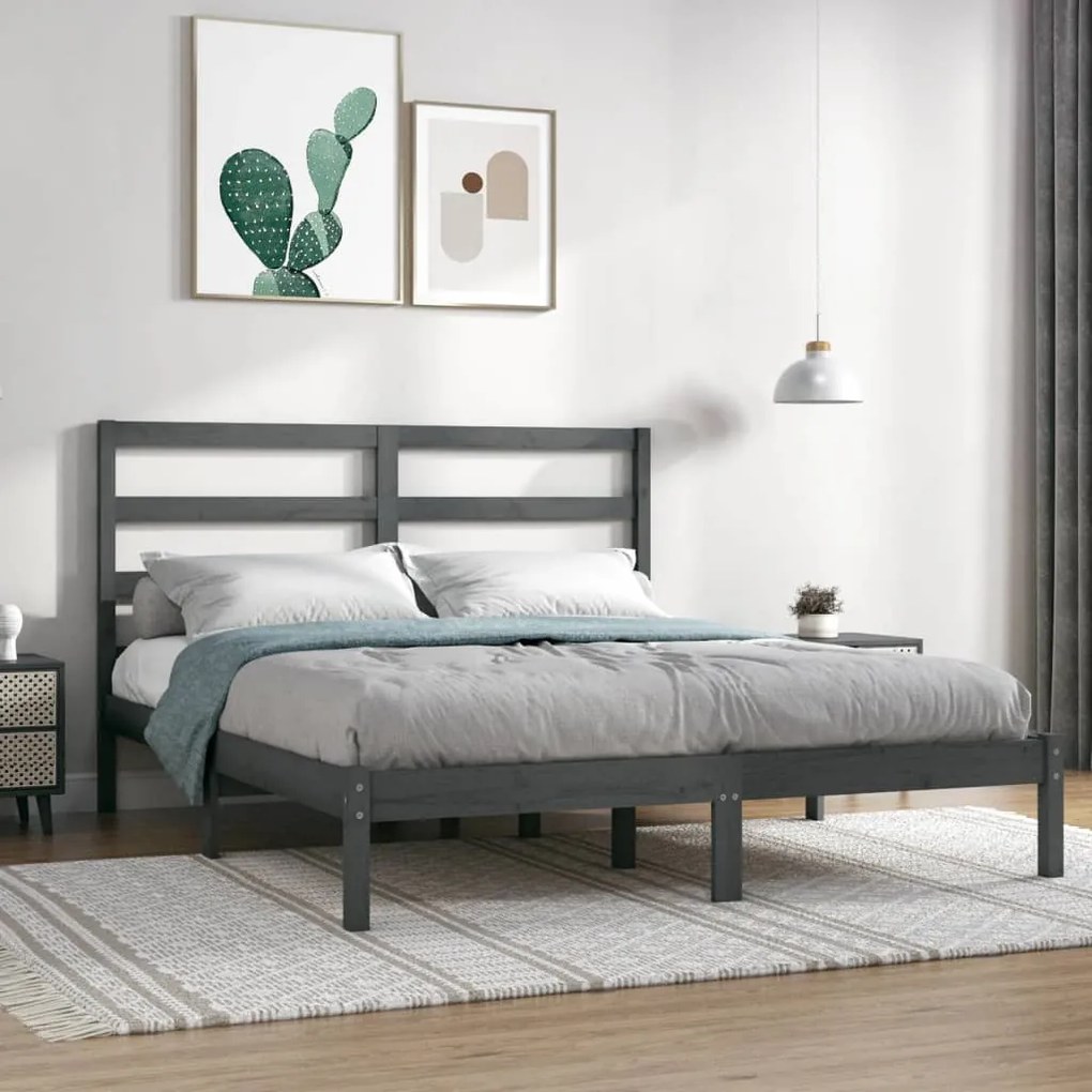 vidaXL Estrutura cama pequena casal 120x190 cm pinho maciço cinza