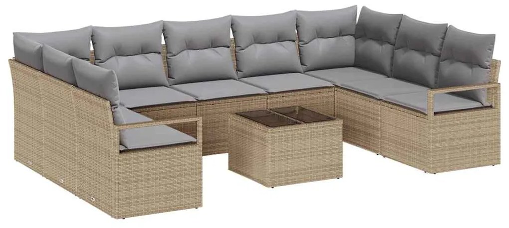 Sofá de Jardim de 10 Peças com Almofadas em Rattan e Poliéster Preto