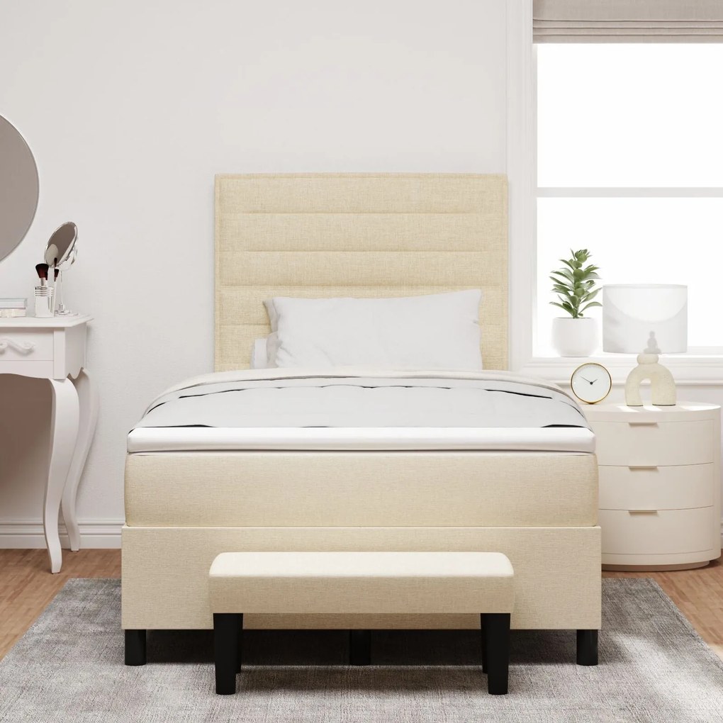 Cama Box Spring com Colchão & Banqueta Creme 120x200 cm Tecido